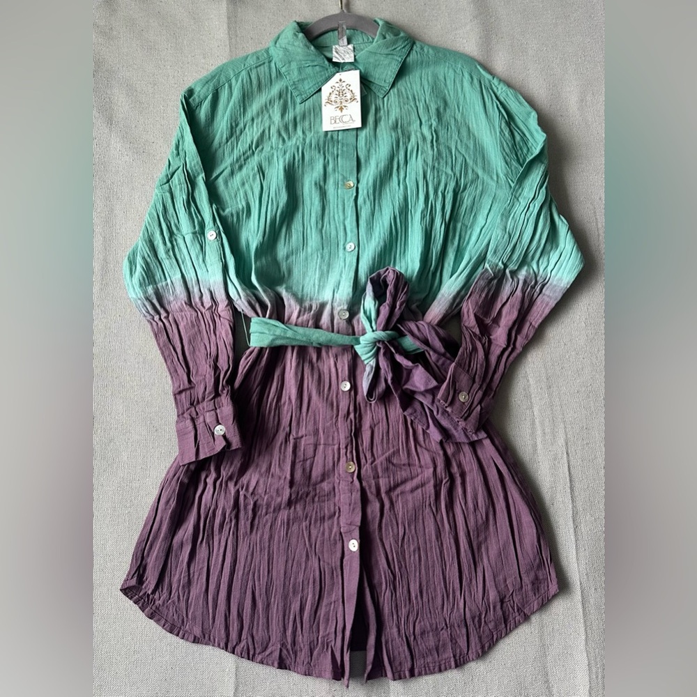 Becca by Rebecca Virtue Women's Plisse Beach Cover Up Shirt Dress - Picture 3 of 13
